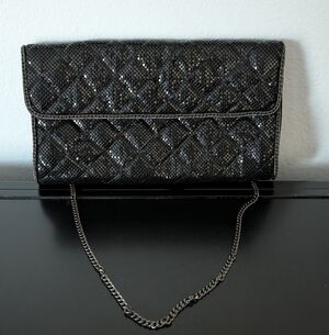 BCBGmaxazria Elegant Black Quilted Sequin Chain Clutch Crossbody Black Bag Purse